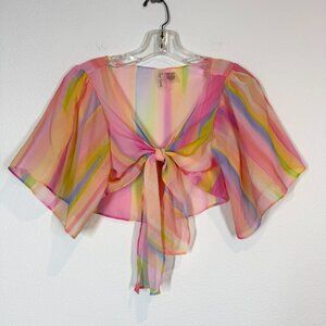 Beach Bunny Crop Sheer Top Blouse Pink Orange Medium